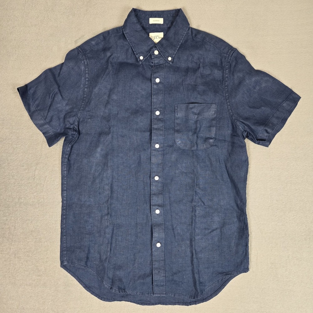 J Crew Irish Linen Shirt Mens Small Blue Baird McNutt Short Sleeve Button Down